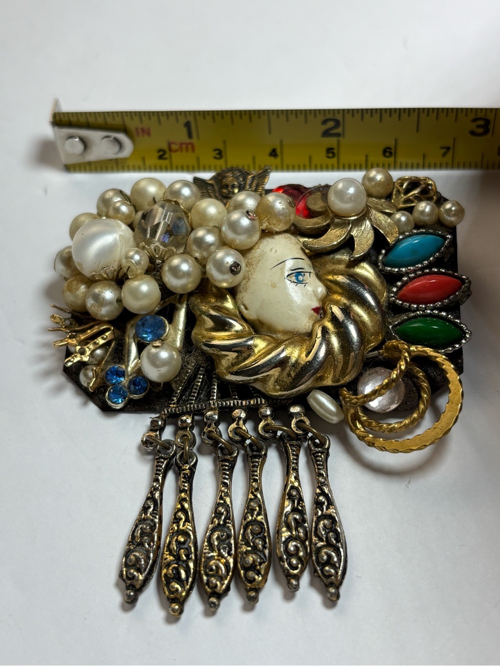 Vintage artisan collage brooch